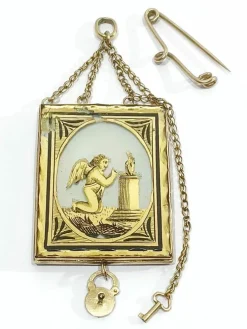 Broche Médaillon Or Rose Verre églomisé