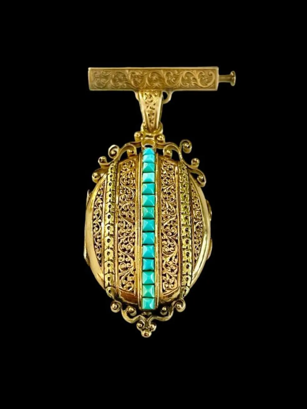 Broche Médaillon Or Turquoises Napoléon III