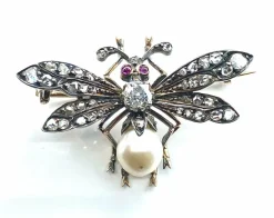 Broche Mouche Perle Fine & Diamants