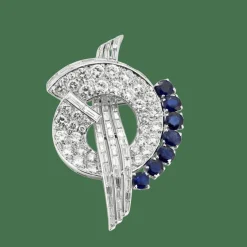 Broche mouvementée, saphir et diamants
