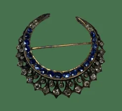 BROCHE NAPOLEON III LUNE DIAMANTS SAPHIRS