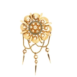 Broche Napoléon III or jaune guilloché avec diamants
