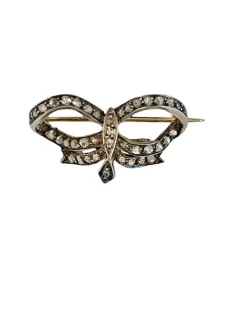 Broche Noeud Or Argent Diamants