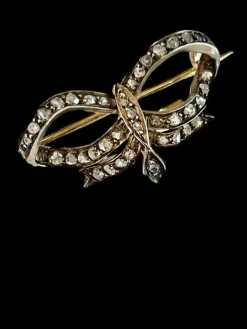 Broche Noeud Or Argent Diamants