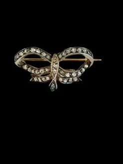 Broche Noeud Or Argent Diamants