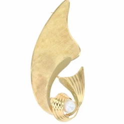 Broche noeud vintage or brossé et perle