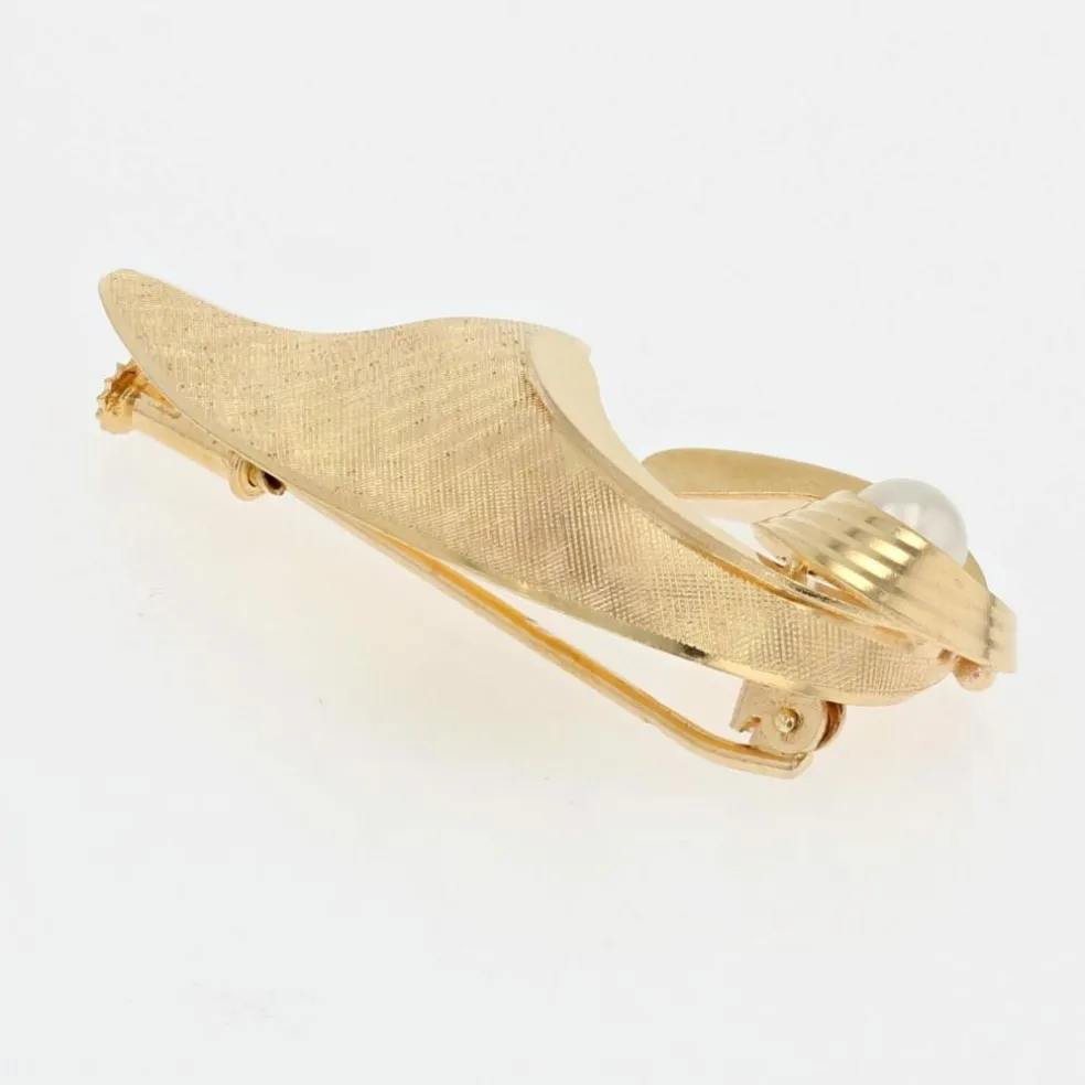 Broche noeud vintage or brossé et perle