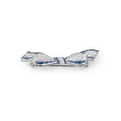 Broche nœud Art Déco platine, diamant, saphirs calibrés