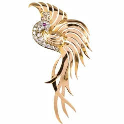 Broche oiseau de paradis diamants