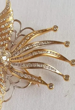 Broche OISEAU DE PARADIS or jaune diamants