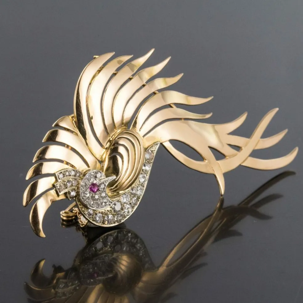 Broche oiseau de paradis diamants