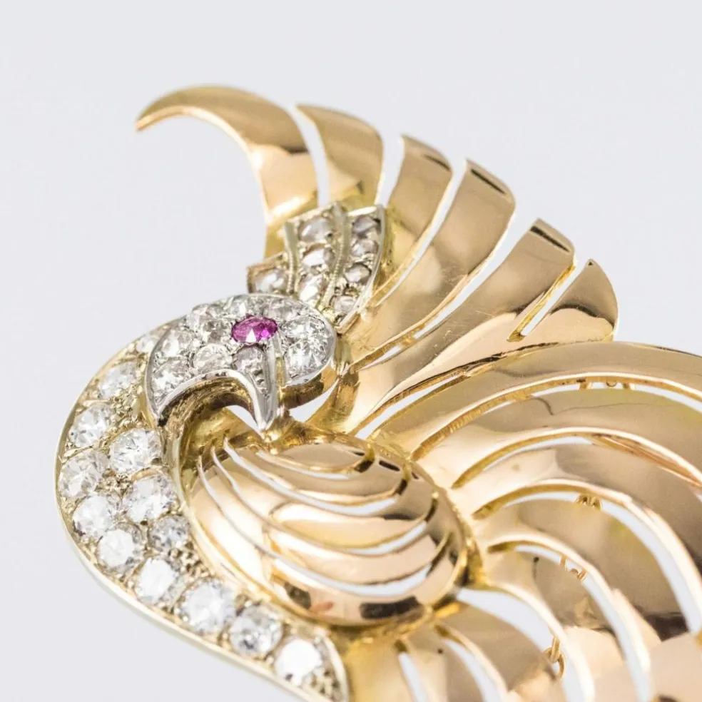 Broche oiseau de paradis diamants