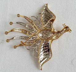 Broche OISEAU DE PARADIS or jaune diamants