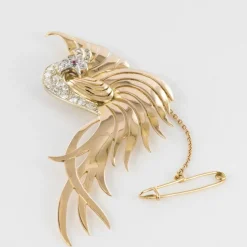 Broche oiseau de paradis diamants