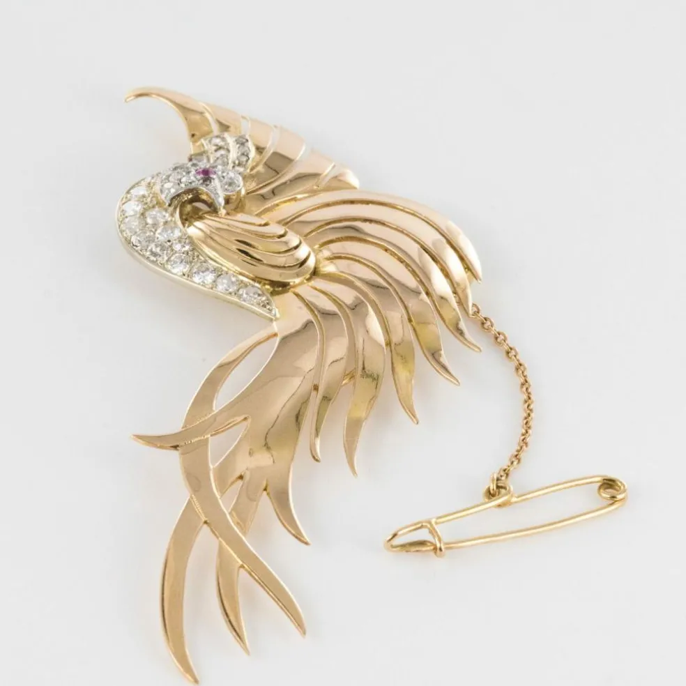 Broche oiseau de paradis diamants