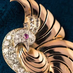 Broche oiseau de paradis diamants