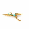Broche Oiseau Or et Turquoise