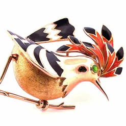 Broche Oiseau Or Jaune, décor émail