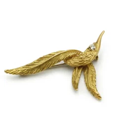 Broche Oiseau or jaune diamant