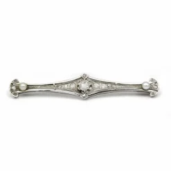 Broche or blanc diamants et perles