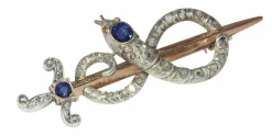 Broche or diamant et saphir
