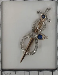Broche or diamant et saphir