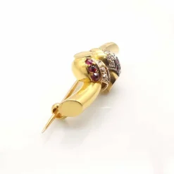 Broche or diamants et rubis