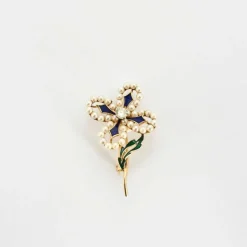 Broche or et diamant et perle