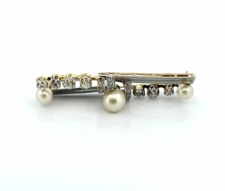 Broche or et platine , diamants et perles
