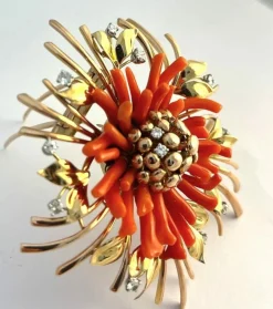 Broche or jaune Corail de Sardaigne, années 50.