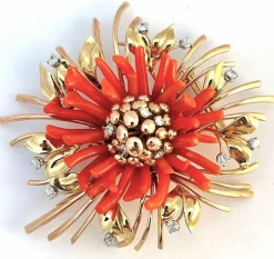 Broche or jaune Corail de Sardaigne, années 50.