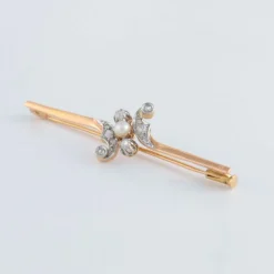 Broche or jaune diamants et perle
