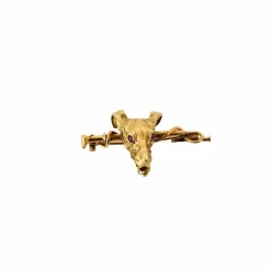 Broche or jaune et rubis à motif de lévrier