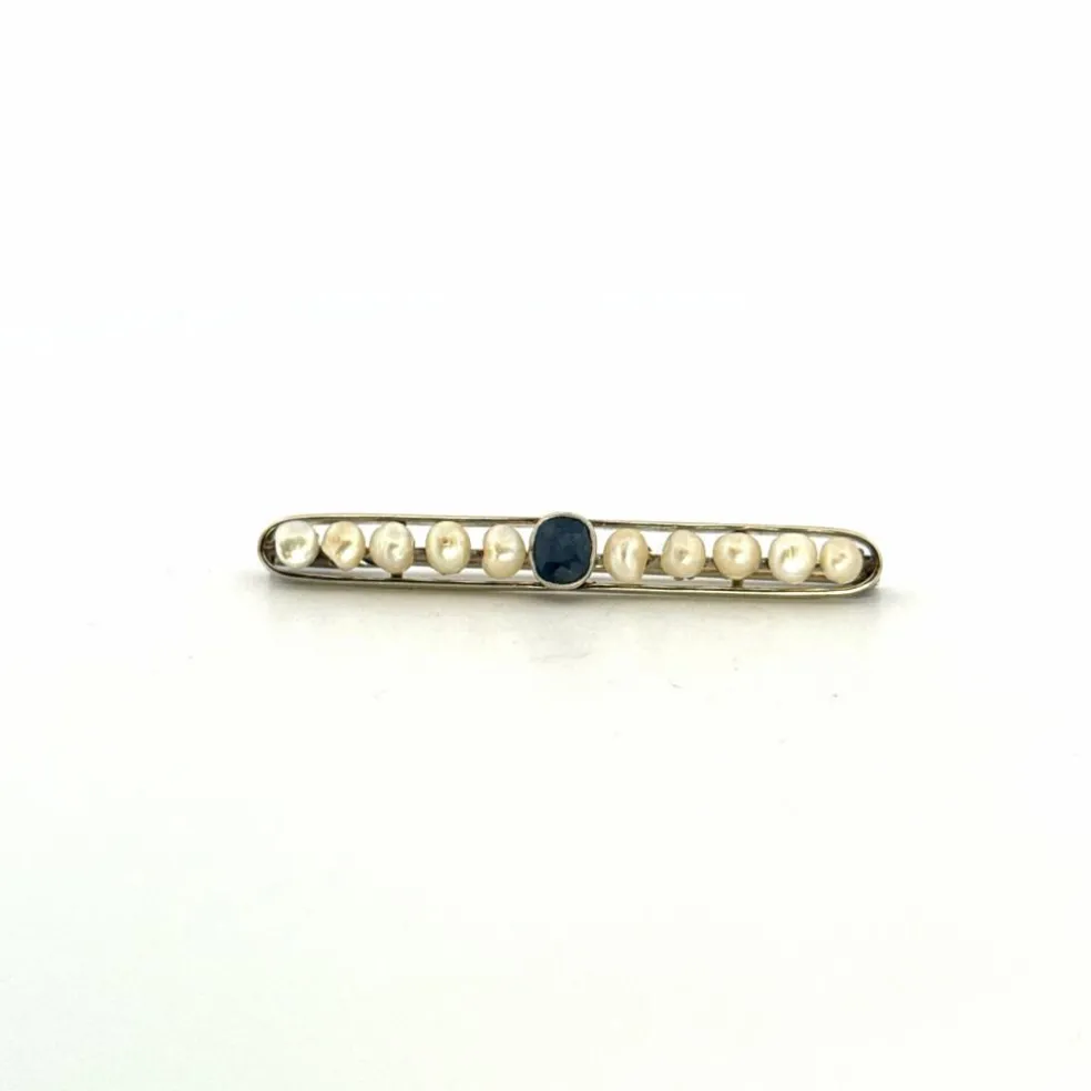 Broche Or Jaune 18k Saphir & Perles