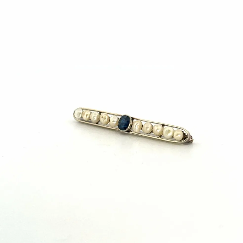 Broche Or Jaune 18k Saphir & Perles