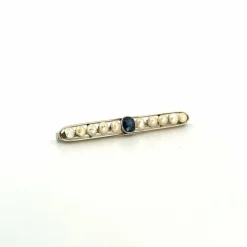 Broche Or Jaune 18k Saphir & Perles