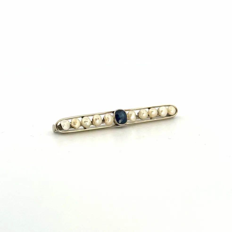 Broche Or Jaune 18k Saphir & Perles