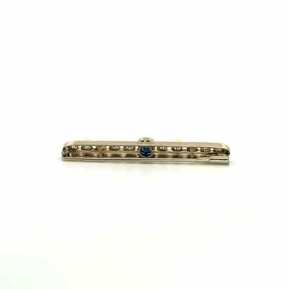 Broche Or Jaune 18k Saphir & Perles