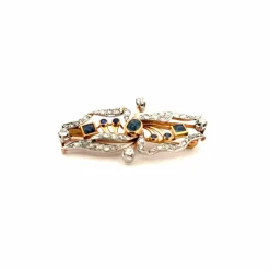 Broche Or Jaune 18k Diamants & Saphirs