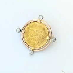 Broche or jaune Médaille Pape diamants
