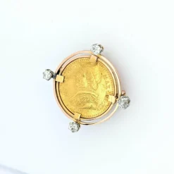 Broche or jaune Médaille Pape diamants