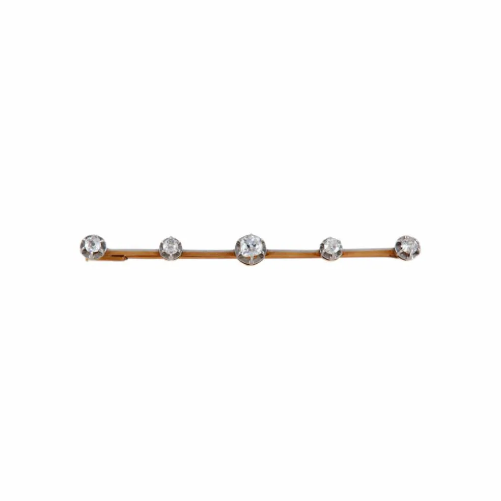 Broche, or jaune, platine et 5 diamants