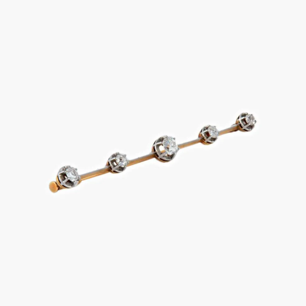 Broche, or jaune, platine et 5 diamants
