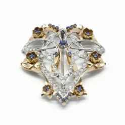 Broche or jaune platine saphirs diamants