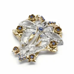 Broche or jaune platine saphirs diamants