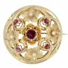 Broche or perles fines et grenats ancienne