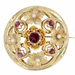 Broche or perles fines et grenats ancienne