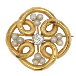 Broche or perles fines et diamants