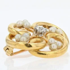 Broche or perles fines et diamants