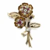 Broche or, platine, diamants, rubis
